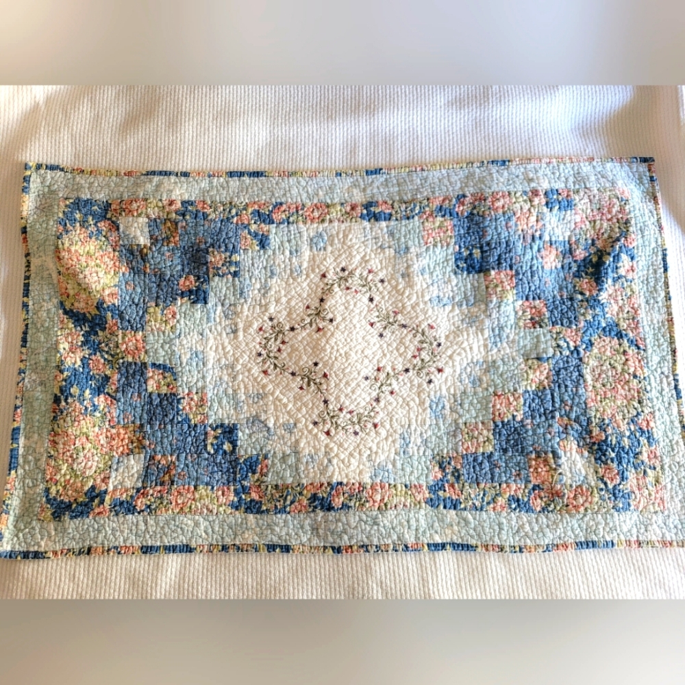 Pillow Sham, Quilted Cotton, King Size,  Shabby Chic, Farmhouse, Cottagecore